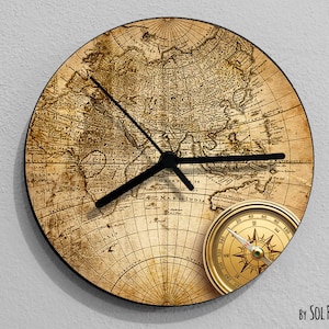 Vintage Old Map Compass - Wall Clock