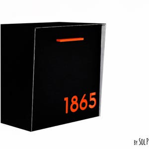 Mailbox with Aluminum Black Face and Body and Orange Acrylic numbers, Modern Design, Custom Mailbox, Wall Mounted Mailbox, Mailnest Type 1