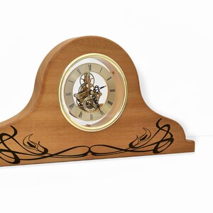 Wooden Mantel Clock Shelf Clock Fireplace Clock Skeleton Clock Housewarming Gift Personalized Family Name Clock Bedroom Decor image 5