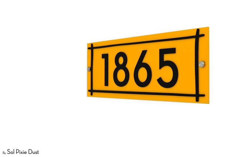 Modern House Numbers Line Ornament Yellow Acrylic Plaque Etsy