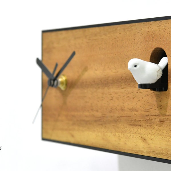 Modern Cuckoo Bird Clock - Solid Wood - Wooden Wall Clock / Table Clock - Minimalist Wall Art - Contemporary Decor - City One-Story Black