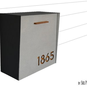 Mailbox with Concrete Face (Door), Black Aluminum Body and Wood Vanish Numbers, Modern Style Custom Mailbox, Wall Mounted Mailbox, Type 1