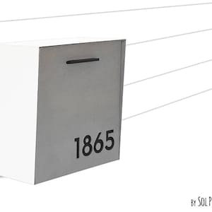 Briefkasten mit Beton Gesicht (Tür), weißer Aluminium Körper und schwarze Acryl Nummer, Modernes Design, Benutzerdefinierte Mailbox, Wand Mailbox, Typ 1