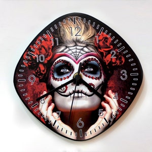 Day of the Dead Sugar Skull Catrina Calavera Makeup Wall Clock image 1