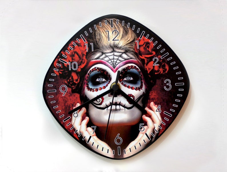 Day of the Dead Sugar Skull Catrina Calavera Makeup Wall Clock image 1