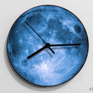 Blue Moon - Moon Wall Clock - Room Decor - Wall clock Unique - Wall Decor - Gift Idea - RGB LED 5V Backlit Option