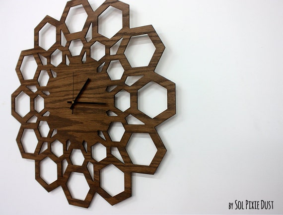 Wooden Wall Clock Wooden Geometrical Star Silhouette 