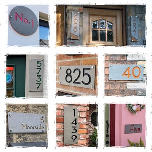 Modern House Numbers, Rectangle Concrete with Marine Plywood Contemporary Home Address Sign Plaque Door Number image 4