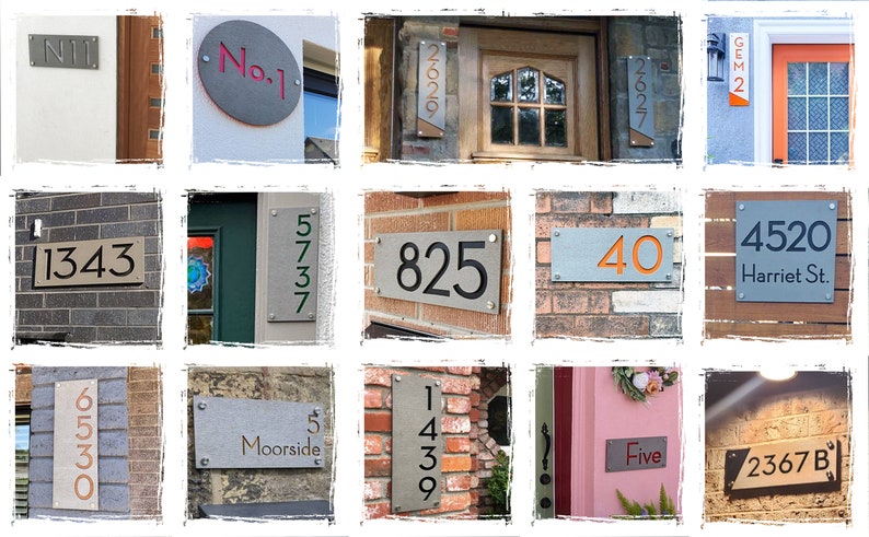 Modern House Numbers, Rectangle Concrete with Marine Plywood Contemporary Home Address Sign Plaque Door Number image 4