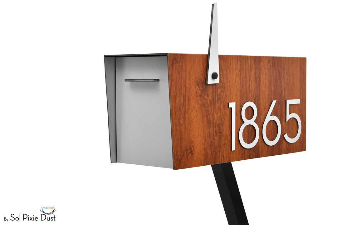 Contemporary Post Mounted Mailbox Aluminum Red Oak Body and Etsy