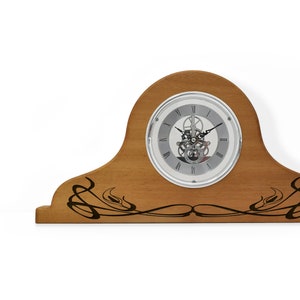 Wooden Mantel Clock Shelf Clock Fireplace Clock Skeleton Clock Housewarming Gift Personalized Family Name Clock Bedroom Decor image 4