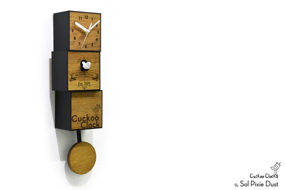 Contemporary Deco Solid Wood Cats in Love Pendulum Wall Clock City Three-Story Modern Cuckoo Bird Clock Minimalist Wall Art