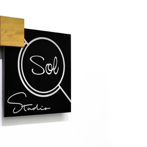 Modern Wall Hanging Sign - Black Aluminum (ACP) and Fiber Laser Engraving - Custom Logo Sign - Office Signage - Business Logo - Vendor Sign