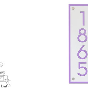 Modern House Numbers, Framed Matte White Acrylic with Purple Acrylic - Vertical - Contemporary Home Address -Sign Plaque - Door Number