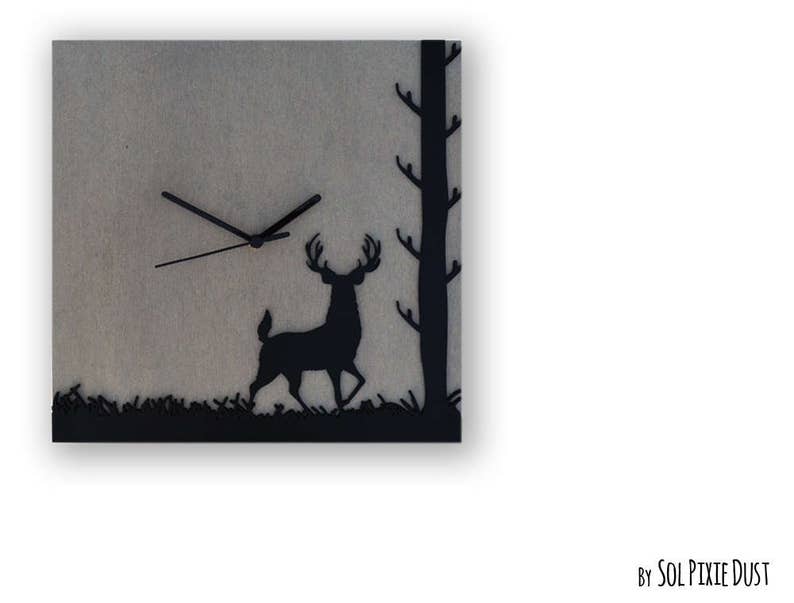 Square Wall Clock Modern Wall Clock Concrete with Deer Silhouette TYPE 1