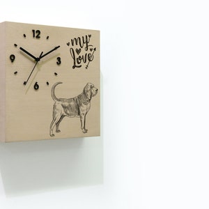 Wooden Time Box Clock - Cappuccino Chalk Bloodhound Dog - Pendulum Clock - Custom Dog's Mom Gift - Animal Lover - Dog Owner Gift - Pet Gift