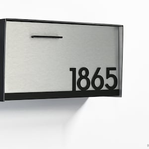 Mailbox with Black Aluminum Body, Brush Silver Face and Underline Black Acrylic Number, Personalized Mailbox, Modern Wall Mounted, Type 3