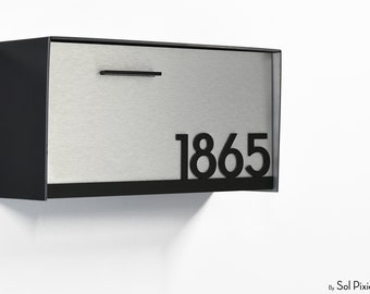 Mailbox with Black Aluminum Body, Brush Silver Face and Underline Black Acrylic Number, Personalized Mailbox, Modern Wall Mounted, Type 3