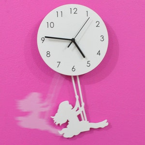 Swinging Girl  - Wall Clock with Pendulum - Wall clock Unique - Wall Decor - Nursery Room Decor - Gift Idea