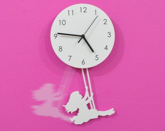 Swinging Girl  - Wall Clock with Pendulum - Wall clock Unique - Wall Decor - Nursery Room Decor - Gift Idea