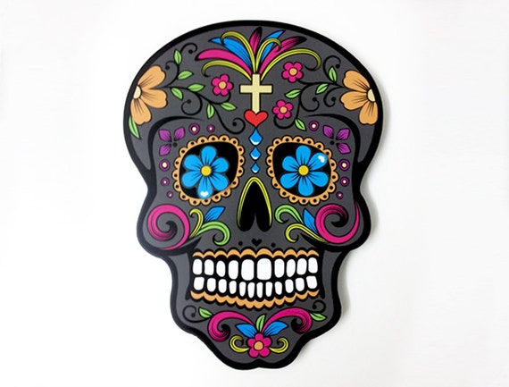 Big Grey Sugar Skull Day of the Dead dia De Los Muertos | Etsy