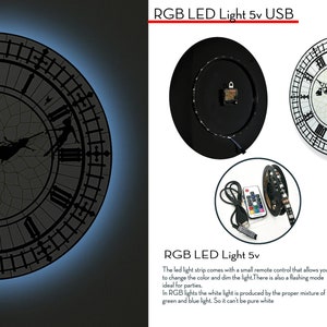 Peter Pan Big Ben Wall Clock RGB LED 5V Backlit Option Room Decor Gift Idea image 3