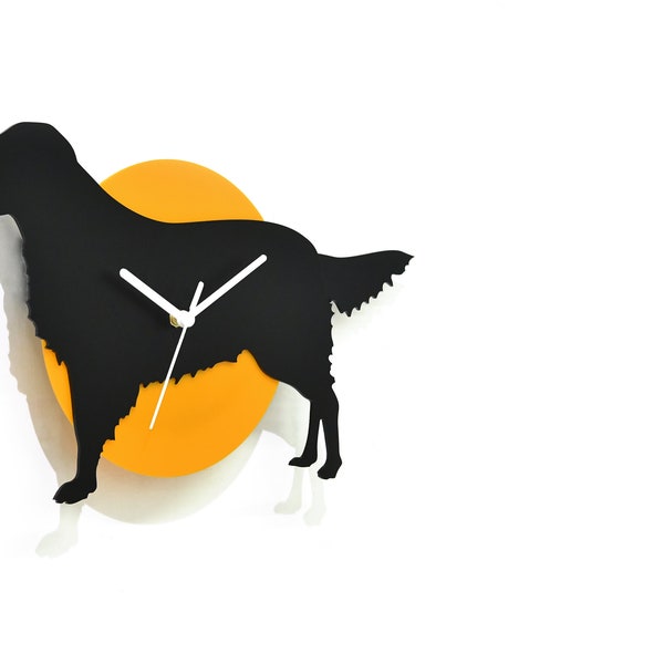 Wagging Tail Golden Retriever Dog - Black & Yellow Silhouette - Wall Clock