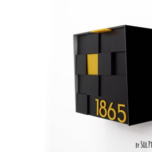 Mailbox with 3d Black Acrylic Face, Aluminum Black Body and Yellow number, Modern Style Custom Mailbox, Wall Mounted Mailbox Mailnest Type 1