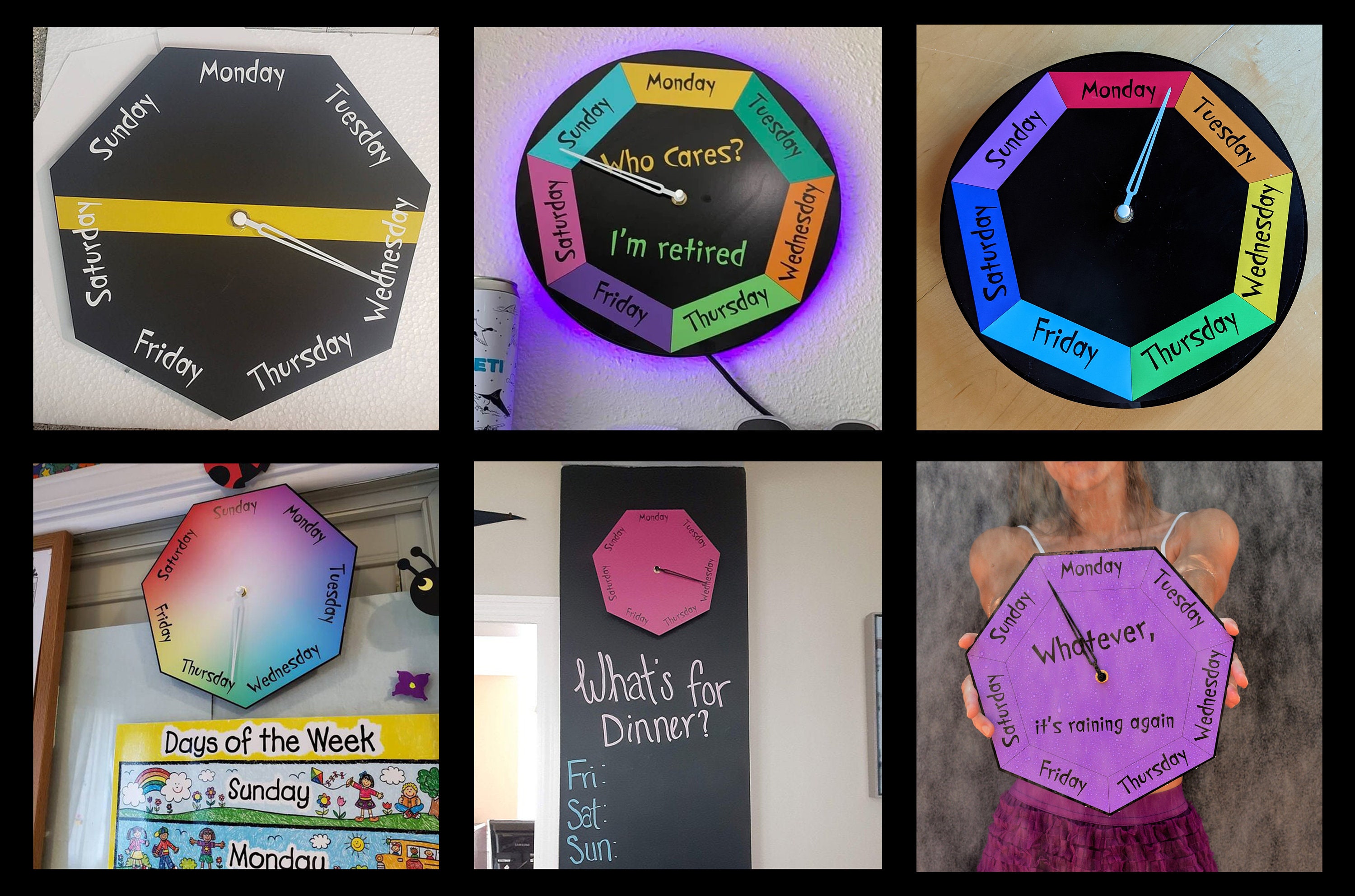 Day of the Week Clock - Heptagon White Wall Clock - Week Clock ...