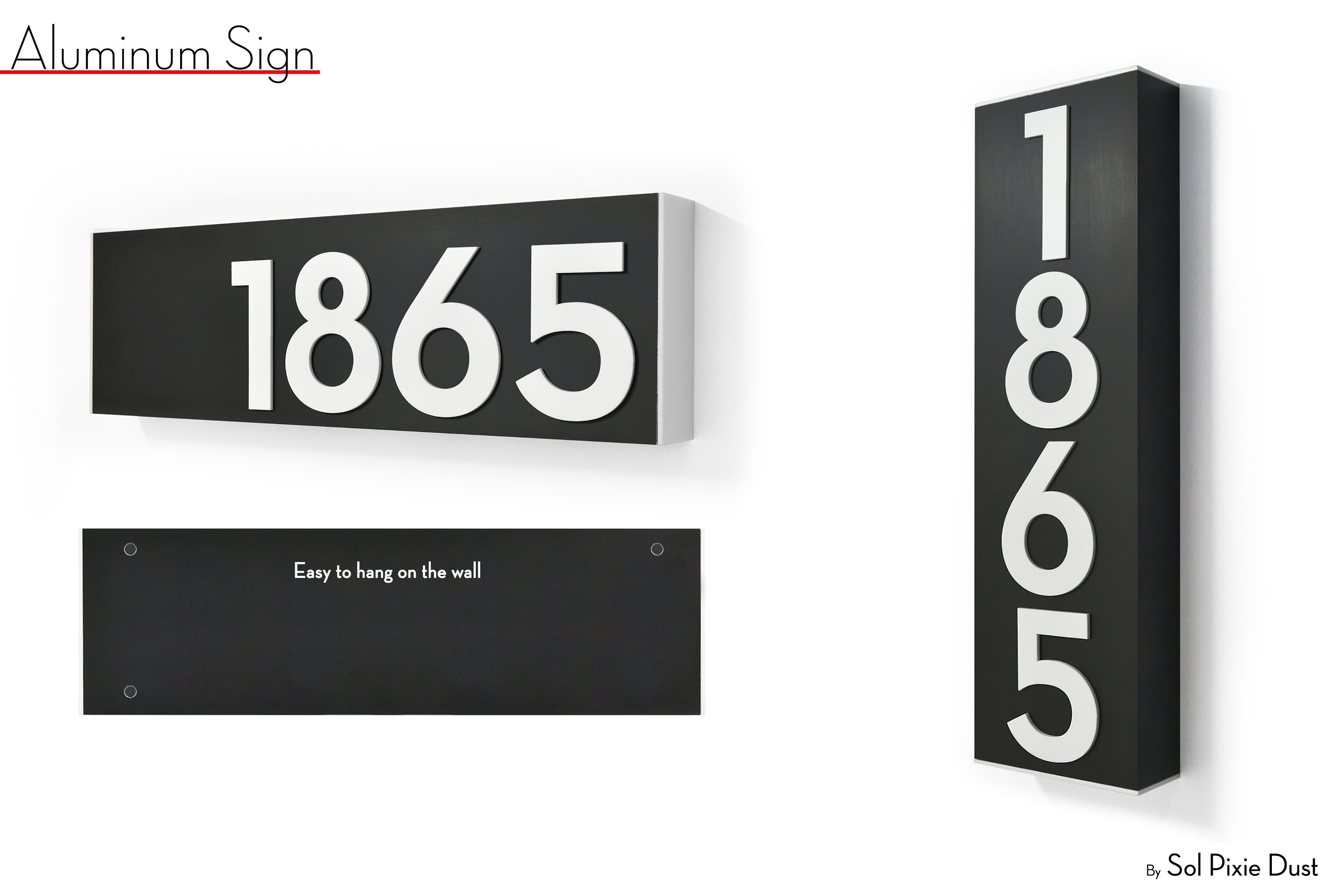 Modern House Numbers - Aluminum Hollow Bar Rectangle - Black With ...