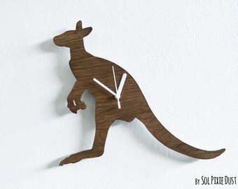 Kangaroo Kids Cartoon Silhouette - Wooden Wall Clock