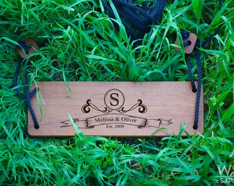 Wooden Tree Swing - Solid African Teak Wood - Personalized Laser Engraving - Garden Decor - Monogramed - New Home Gift - Housewarming Gift