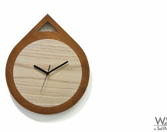 Pin Clock Hanging Natural Wood - Simple Solid Iroko Wood Clock - Customized Clock - Minimalist Office Art - Contemporary Wall Mount Clock