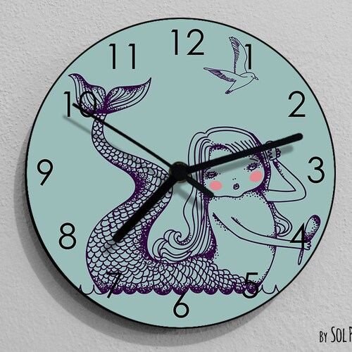 Mermaid Wood Nursery Wall Clock Baby Kids Etsy