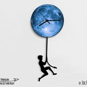 Boy Jumping on the Moon - Wall Clock with Pendulum - Wall clock Unique - Wall Decor - Gift Idea