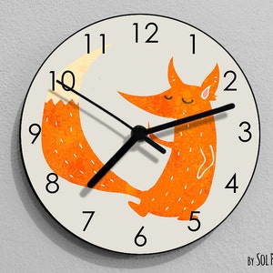 Zegar ścienny Fox Watercolor - Pokój dziecięcy, Pokój nastolatka, Pokój niemowlęcy - Zegar ścienny