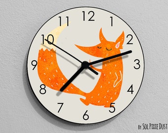 Fox Watercolor Wall Clock - Kids Nursery Room, Teens Room, Baby Room  - Wall Clock