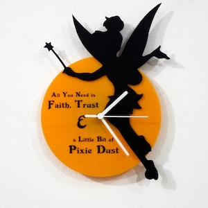 Tinker Bell Fairytale - Black & Yellow Silhouette - Wall Clock