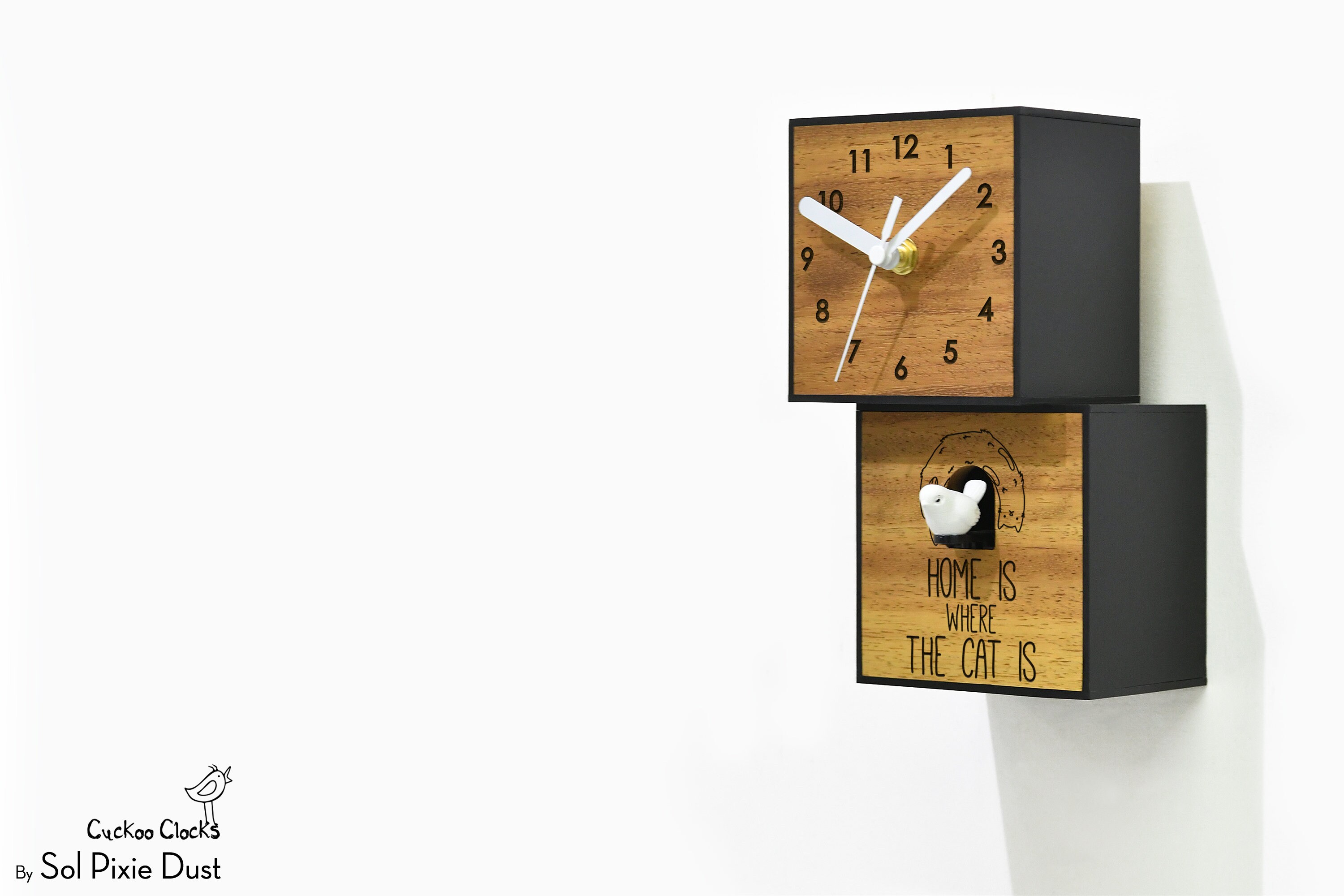 Modern Cuckoo Bird Clock Solid Wood Wooden Wall / Table Etsy