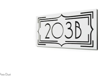 Modern House Numbers, Art Deco White Acrylic with Black Acrylic Backing - Contemporary Home Number Sign Plaque, Door Label