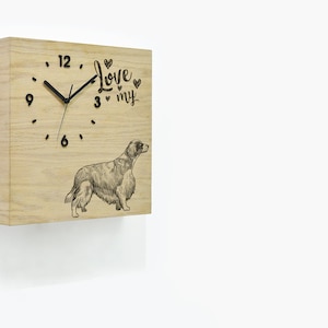 Wooden Time Box Clock - Natural Wood - Welsh Springer Spaniel Dog - Pendulum Clock - Dog Mom Dog Dad Gift - Animal Lover - Dog Owner Gift