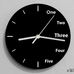 Reloj de pared con letras y números.