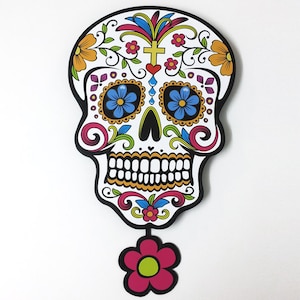 Gran Calavera de Azúcar Blanca - Día de Muertos -Día de Los Muertos - Calavera - Reloj de Pared de Péndulo - Wall Deco