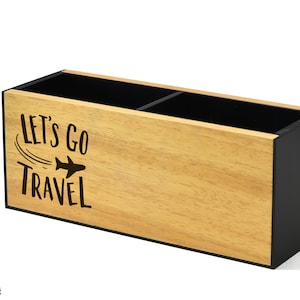 Wooden Pen Holder for Desk - Personalized Name Engraving - Laser Engraved Pencil Holder - Table Decoration - Traveling Gifts Let&#39;s go Travel