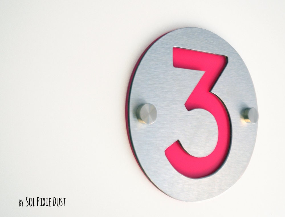 Modern House Numbers One Number Round Alucobond With Pink Etsy Australia