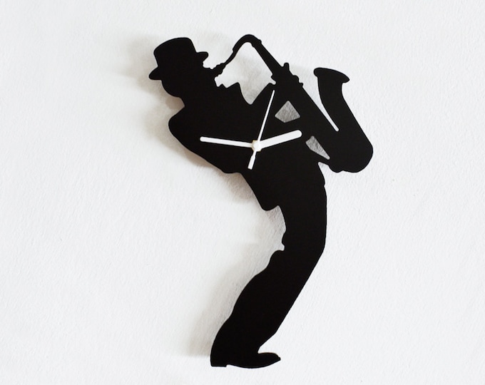 Man Play Saxofón Jazz Band Instrumentos - Reloj de pared