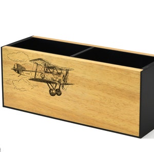 Wooden Pen Holder for Desk - Desk Organizer - Pencil Holder - Tools Holder - Personalized Gifts - Engraved Gift - Kids Room Decor - Plane