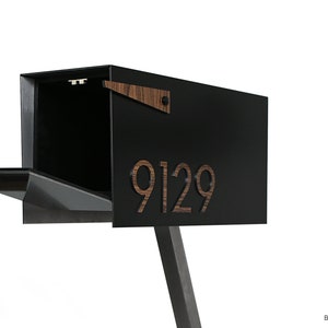 Contemporary Post Mounted Mailbox / Aluminum Black Body and Walnut Numbers, Modern Design, Mid Century, Custom Mailbox, Mailnest Type 4
