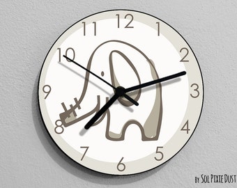 KESS InHouse NL Designs Cute Elephant Black Animals Wall Clock 12-Inch