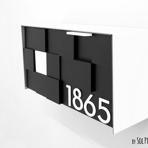 Mailbox with 3d Black Acrylic Face, Aluminum White Body and White numbers, Custom Mailbox, Modern Design, Wall Mounted Mailbox, Post Type 3